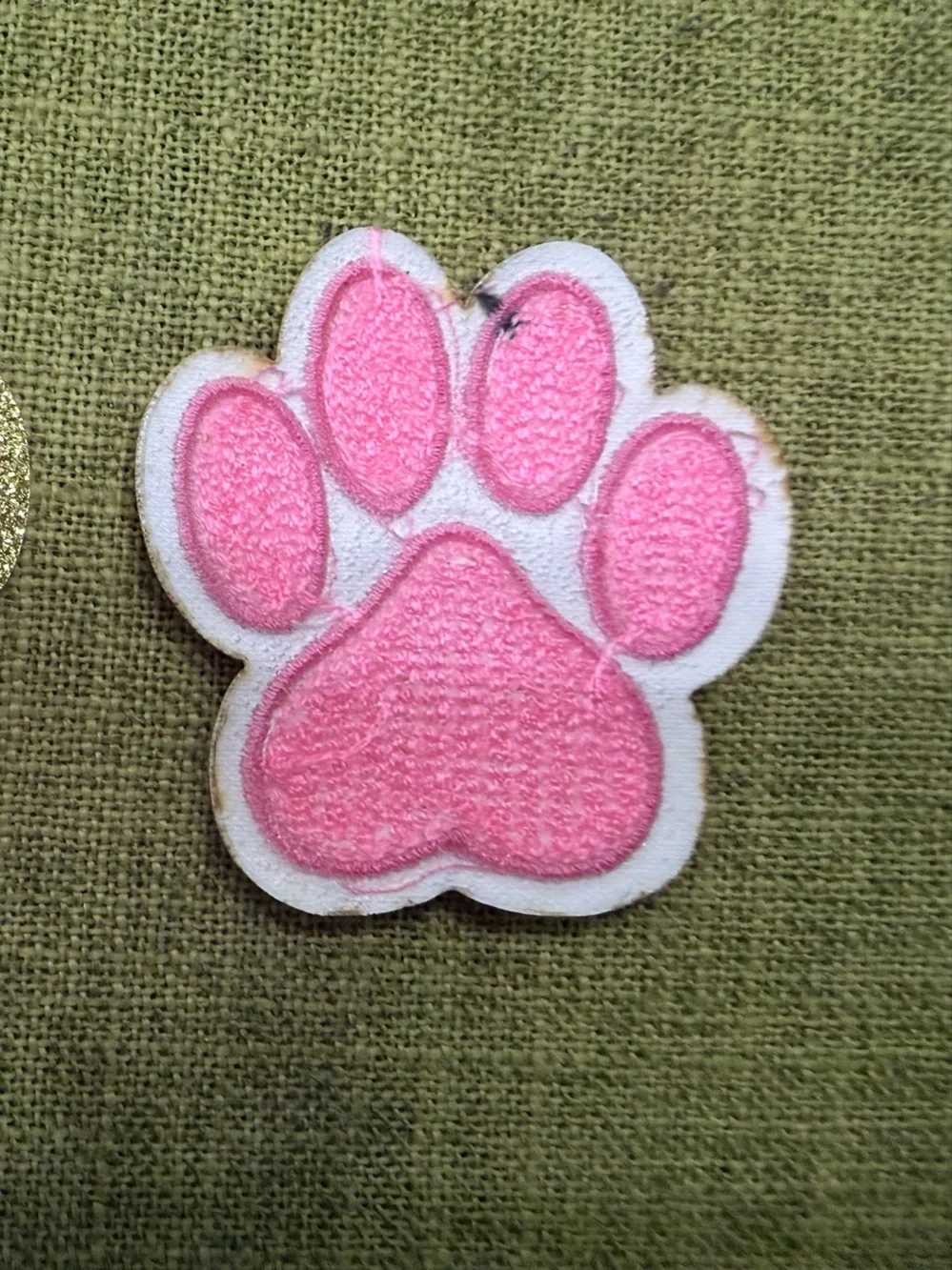 Set of 2 Pink or Blue Embroidered Fuzzy Paw Patch w/Gold Glitter Iron or Sew-On